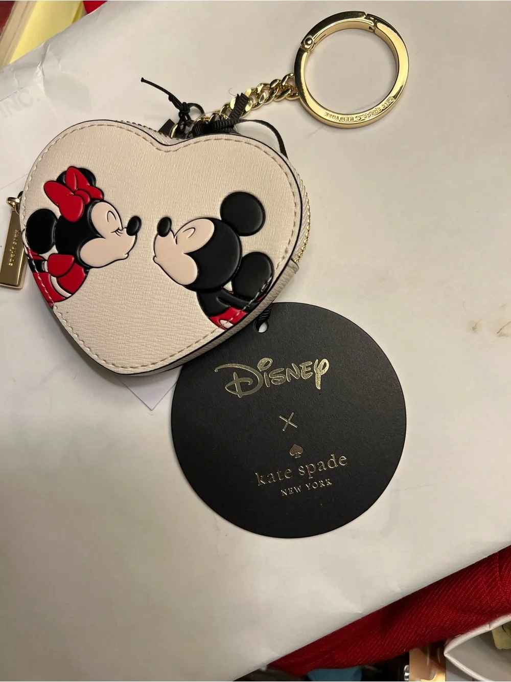 kate spade Disney Minnie & Mickey Mouse pale pink heart coin pouch bag charm NWT